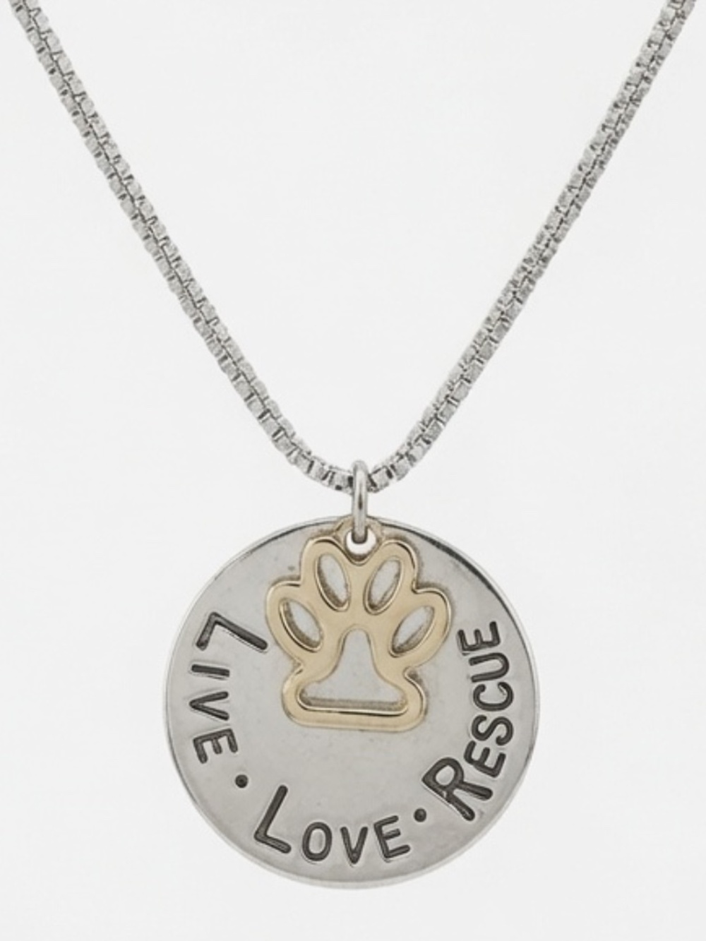 Live Love Rescue Paw Print Two-Tone Pendant Necklace